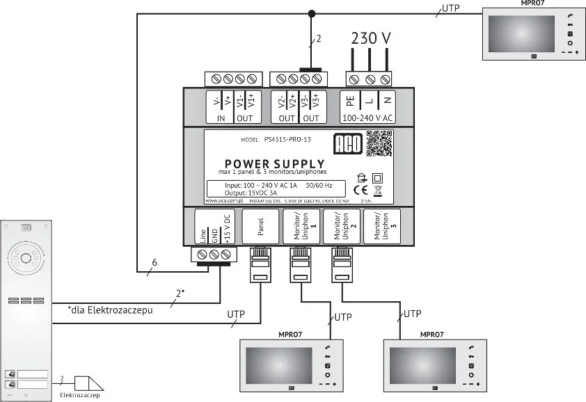 ACO PS45-15-PRO-13 Zasilacz video DIN 15V, 3A
