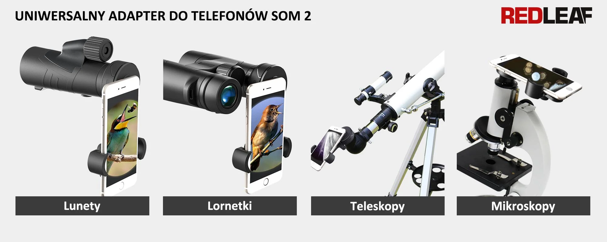 Adapter Redleaf SOM-2 do montażu smartfonów na lunetach, teleskopach i mikroskopach