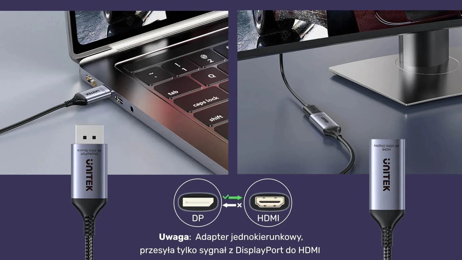 Adapter Unitek DisplayPort 1.4 na HDMI 2.1, 8K60Hz