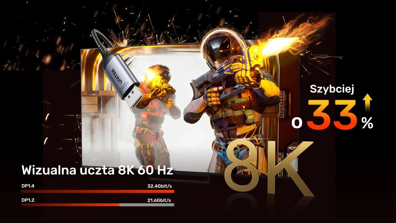 Adapter Unitek DisplayPort 1.4 na HDMI 2.1, 8K60Hz