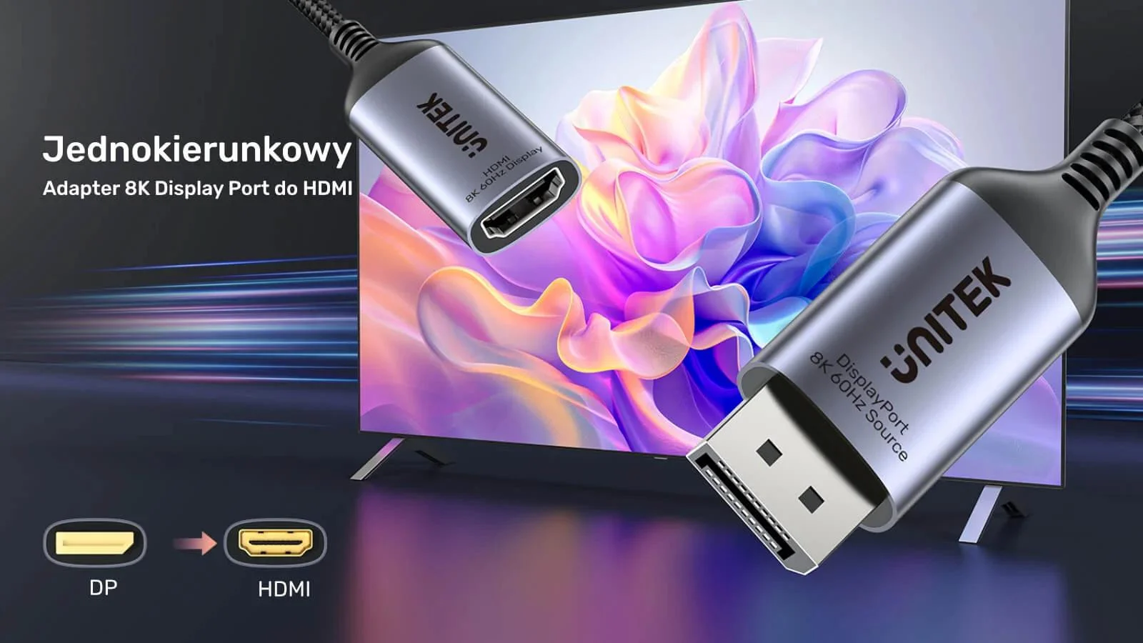 Adapter Unitek DisplayPort 1.4 na HDMI 2.1, 8K60Hz