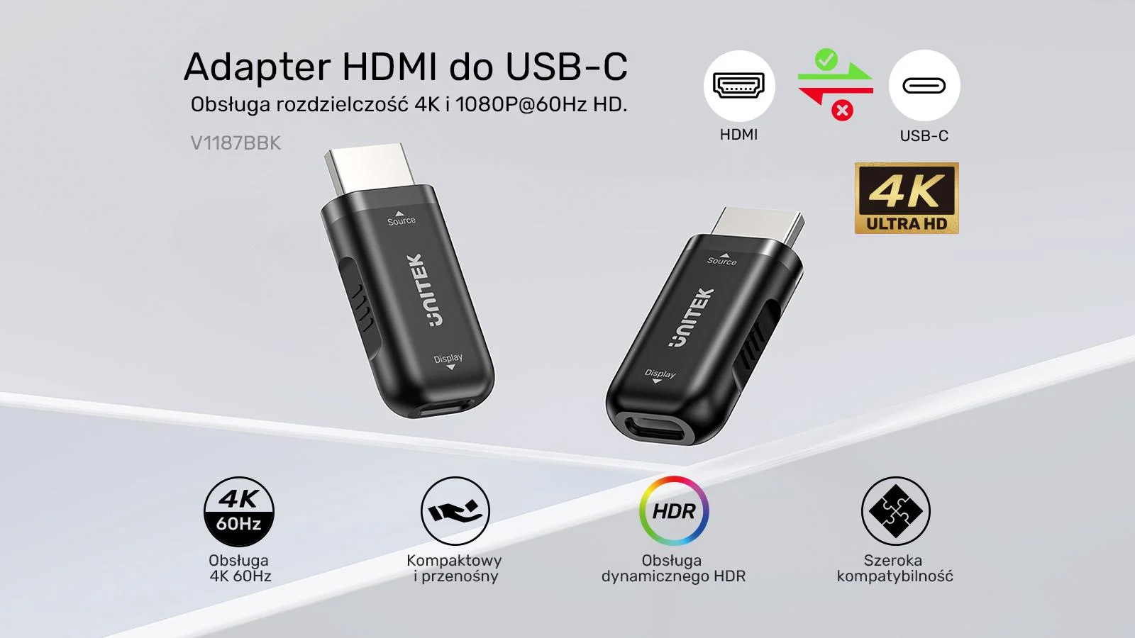 Adapter Unitek HDMI do USB-C HDR/HDCP/ 4K 60Hz 