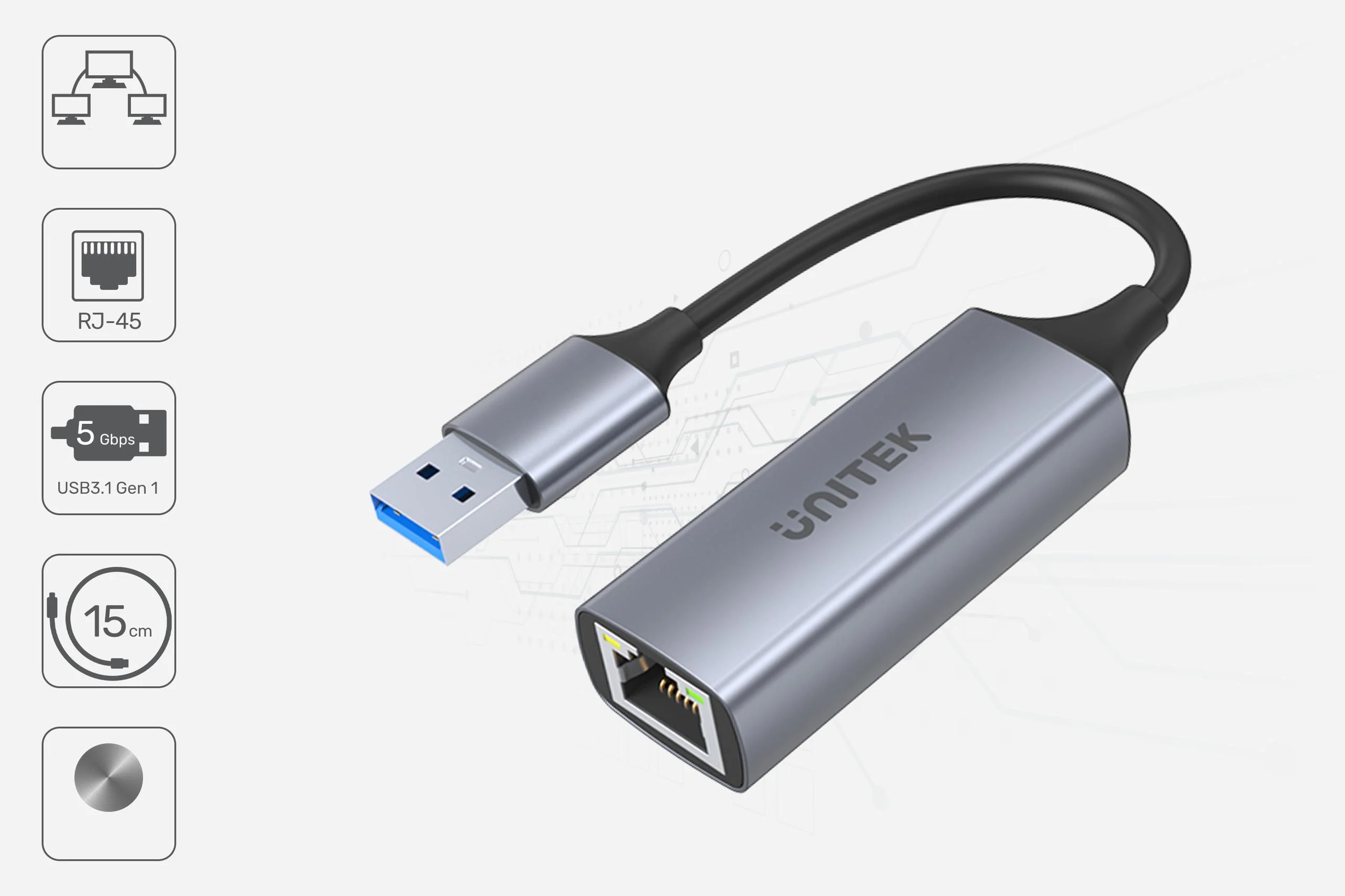 Adapter Unitek U1309A przejściówka USB-A 3.1 Gen1 RJ45 1000Mbps