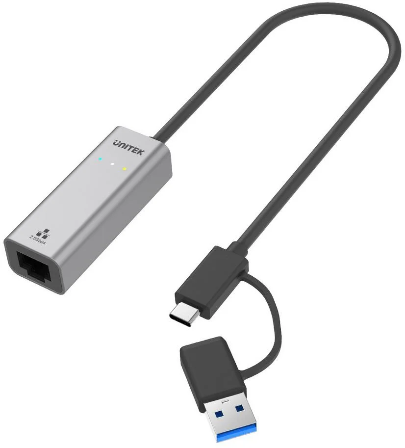 Unitek U1313C adapter USB-A/C na RJ45 2.5 G Ethernet - nowoczesny adapter do zastosowań multimedialnych