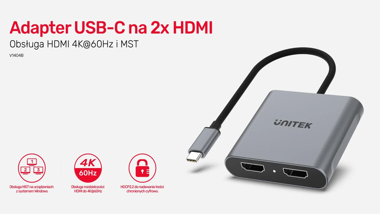 Adapter Unitek USB-C na 2x HDMI