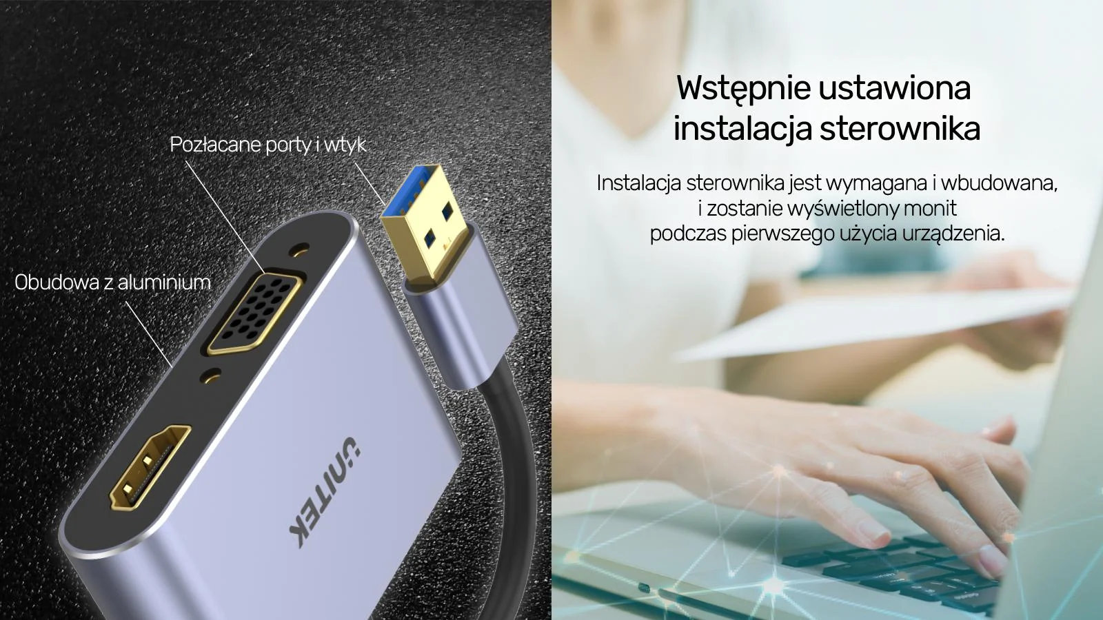 Adapter Unitek V1304A USB-A na HDMI i VGA, FullHD