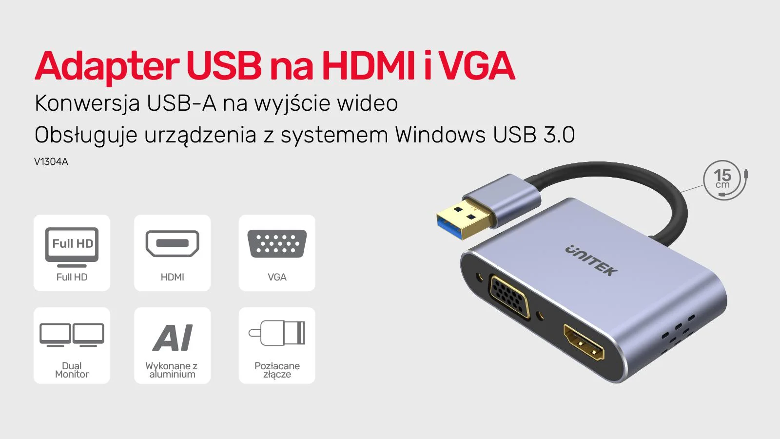 Adapter Unitek V1304A USB-A na HDMI i VGA, FullHD