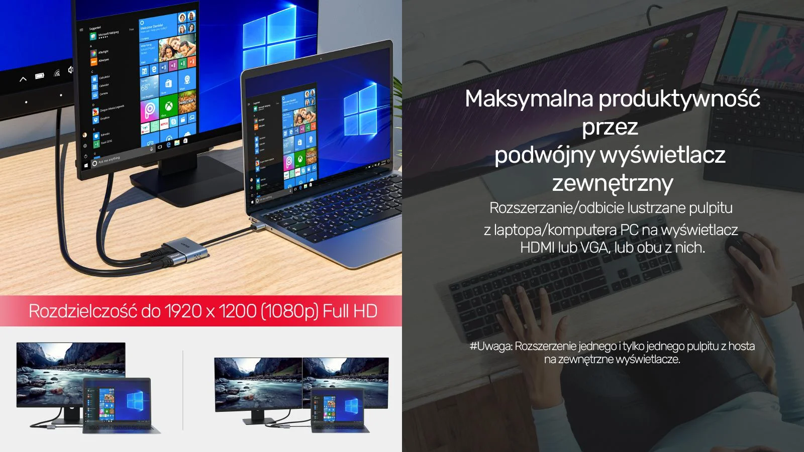 Adapter Unitek V1304A USB-A na HDMI i VGA, FullHD