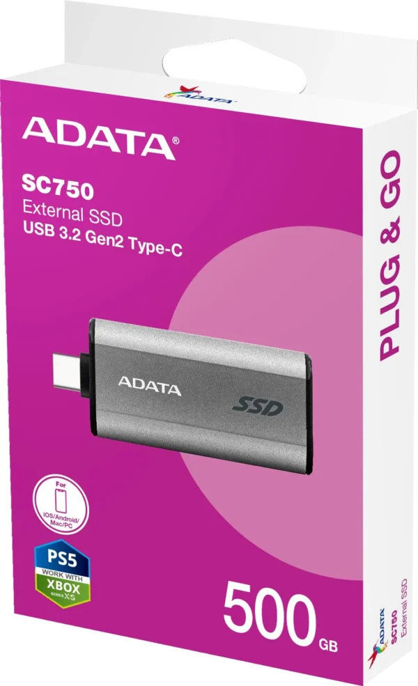 adata zewnetrzny dysk ssd sc750 500gb usb32c 10501000 mbs fac4e0f714dd48a9a9674679978e0d6c