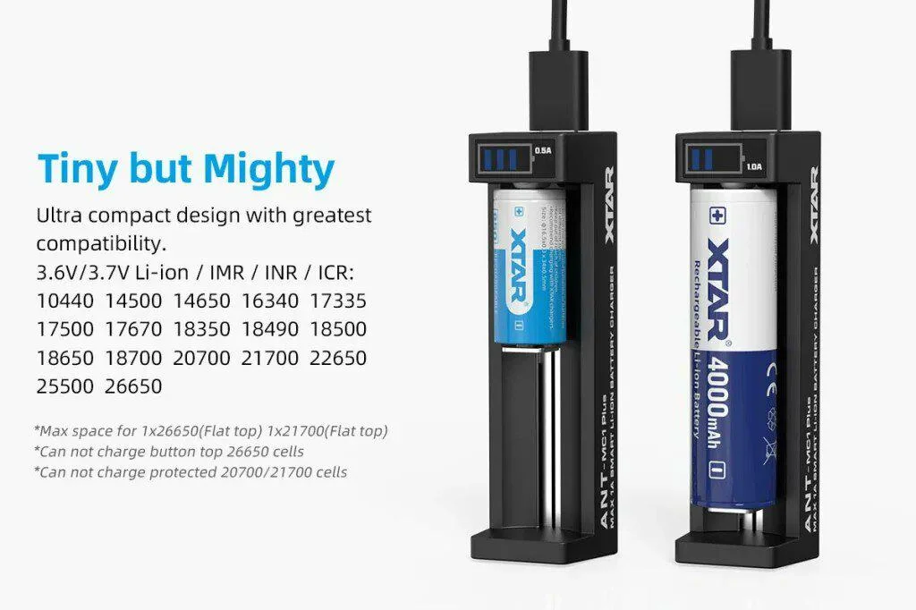 Ładowarka do akumulatorów cylindrycznych Li-ion 18650 Xtar ANT MC1 Plus micro USB-B