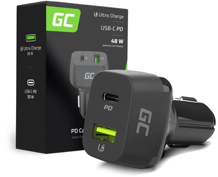 Ładowarka samochodowa Power Delivery / Quick Charge 3.0 USB-C USB-A Green Cell Car Charger - specyfikacja i dane techniczne: