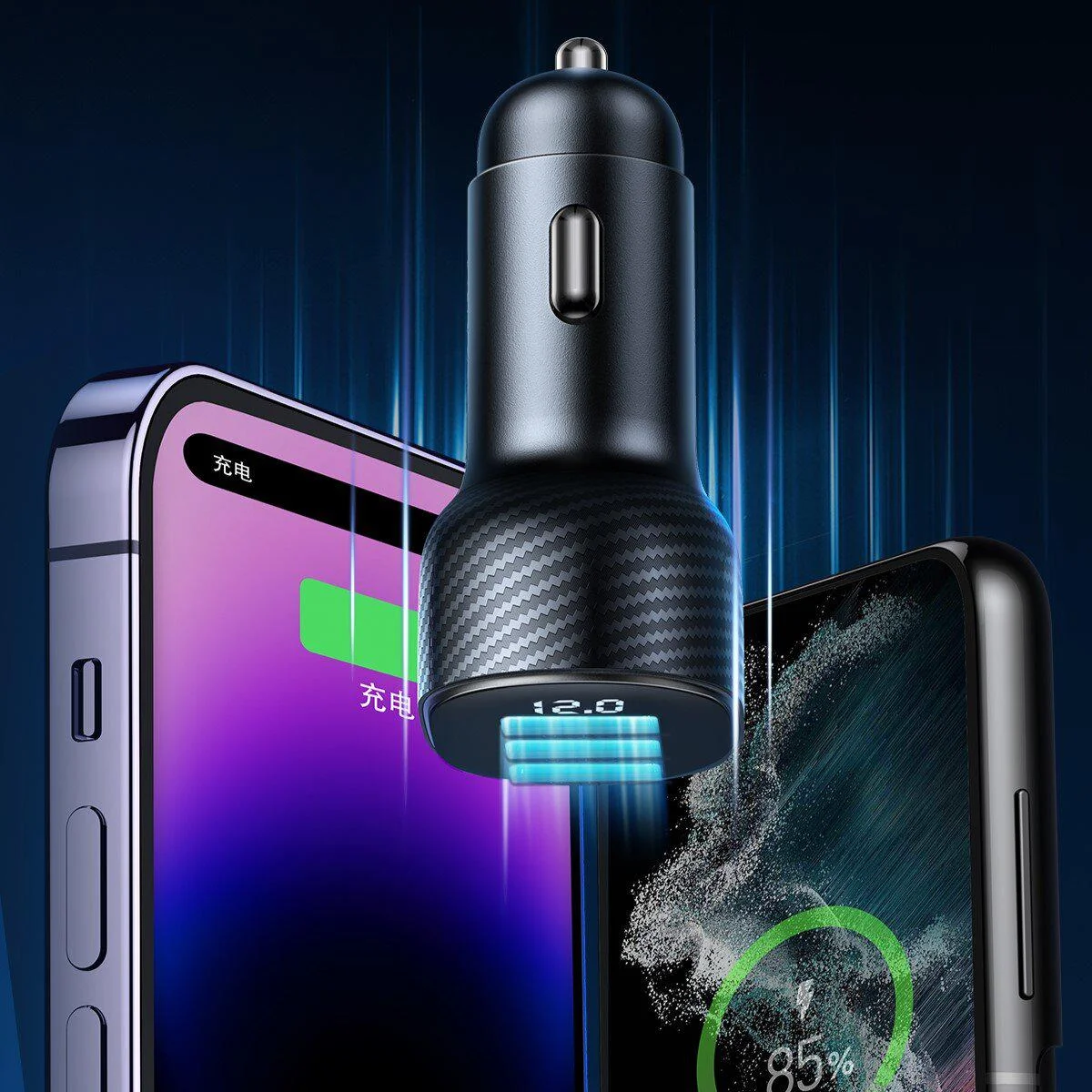 Ładowarka samochodowa 2x USB-C 1x USB-A 30W 4A Joyroom JR-CCD04 ze zintegrowanym wyświetlaczem cyfrowym