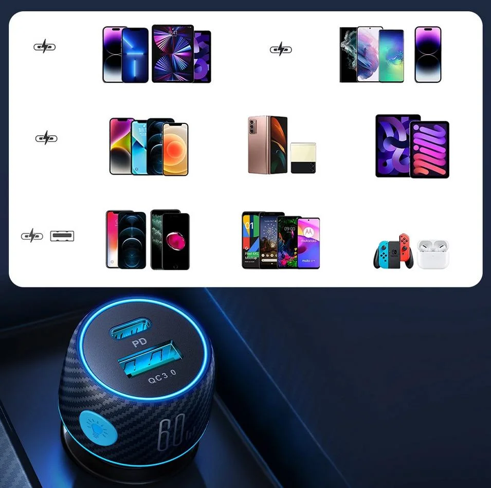 Ładowarka samochodowa Joyroom JR-CCN01 60W 3.0A PD 3.0 QC 3.0 1x USB-A 1x USB-C