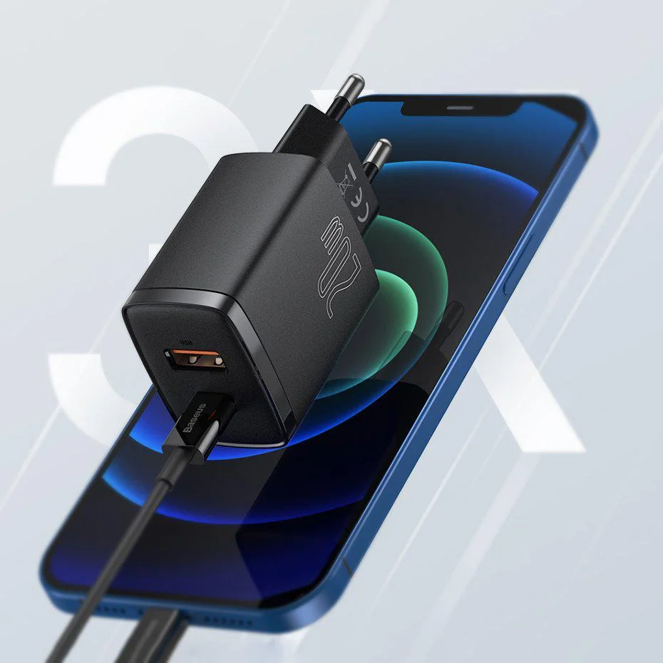 ŁADOWARKA SIECIOWA Baseus Compact Quick Charger CCXJ-B01 20W 1x USB-A 1x USB-C PD 3.0 QC 3.0 CZARNA