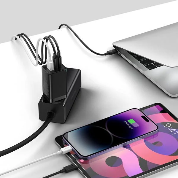 Ładowarka sieciowa Baseus GaN 5 Pro Fast Charger CCGP120201 65W 1x USB-A 2x USB-C PD 3.0 QC 4.0 + kabel USB-C