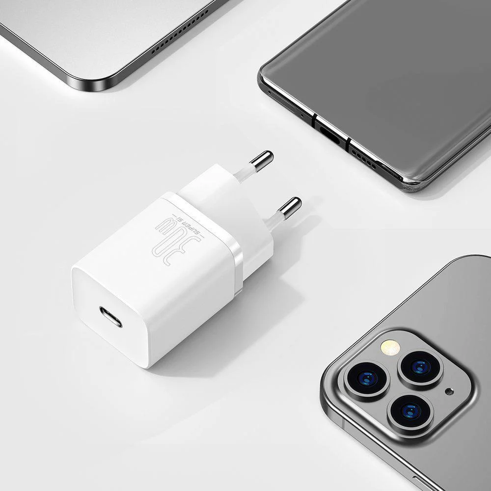ŁADOWARKA SIECIOWA Baseus Super Si Quick Charger 1C CSUP-J02 30W 1x USB-C PD 3.0 QC 3.0 BIAŁA