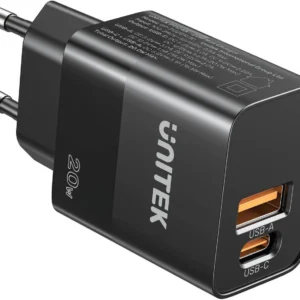 adowarka sieciowa unitek 1x usb a 1x usb c qc pc 30 20w czar 98e884fbef70490c89b00393f4d547c2