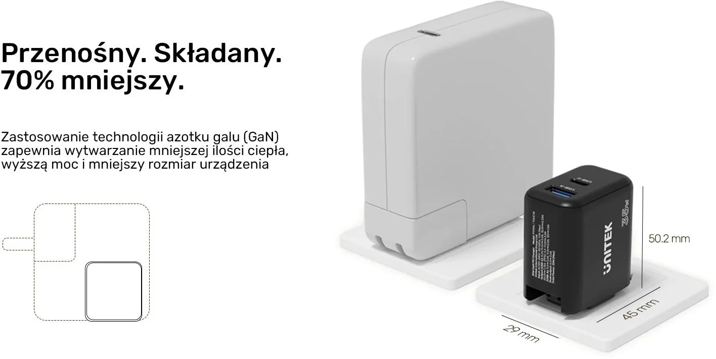 Ładowarka sieciowa Unitek GaN PD 35W USB-C + USB-A czarna