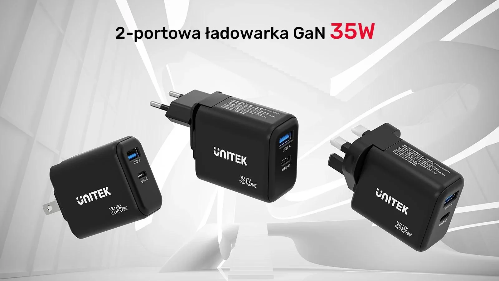 Ładowarka sieciowa Unitek GaN PD 35W USB-C + USB-A czarna