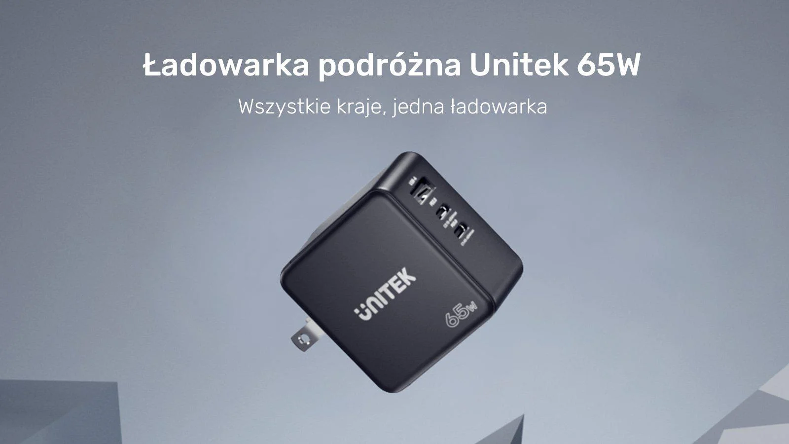 Ładowarka sieciowa Unitek GaN, PD 65W, podróżna, 3 porty
