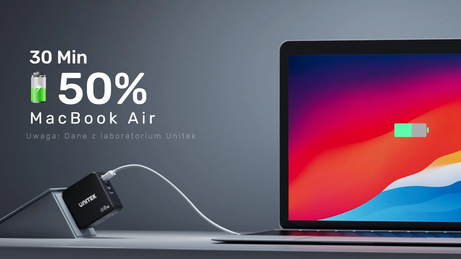 Ładowarka sieciowa Unitek GaN, PD 65W, podróżna, 3 porty