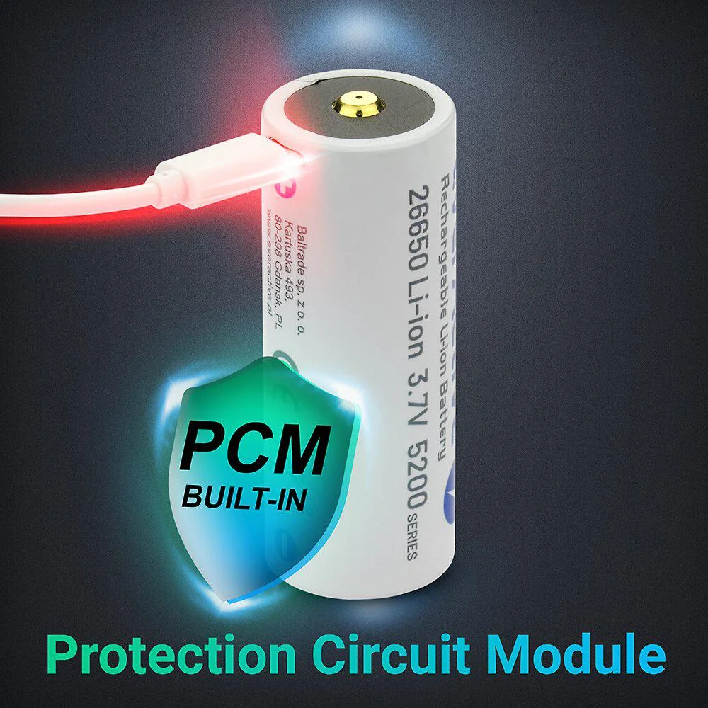 Akumulator 26650 Li-Ion 3,7V everActive 5200mAh micro USB (1 szt.) z zabezpieczeniem