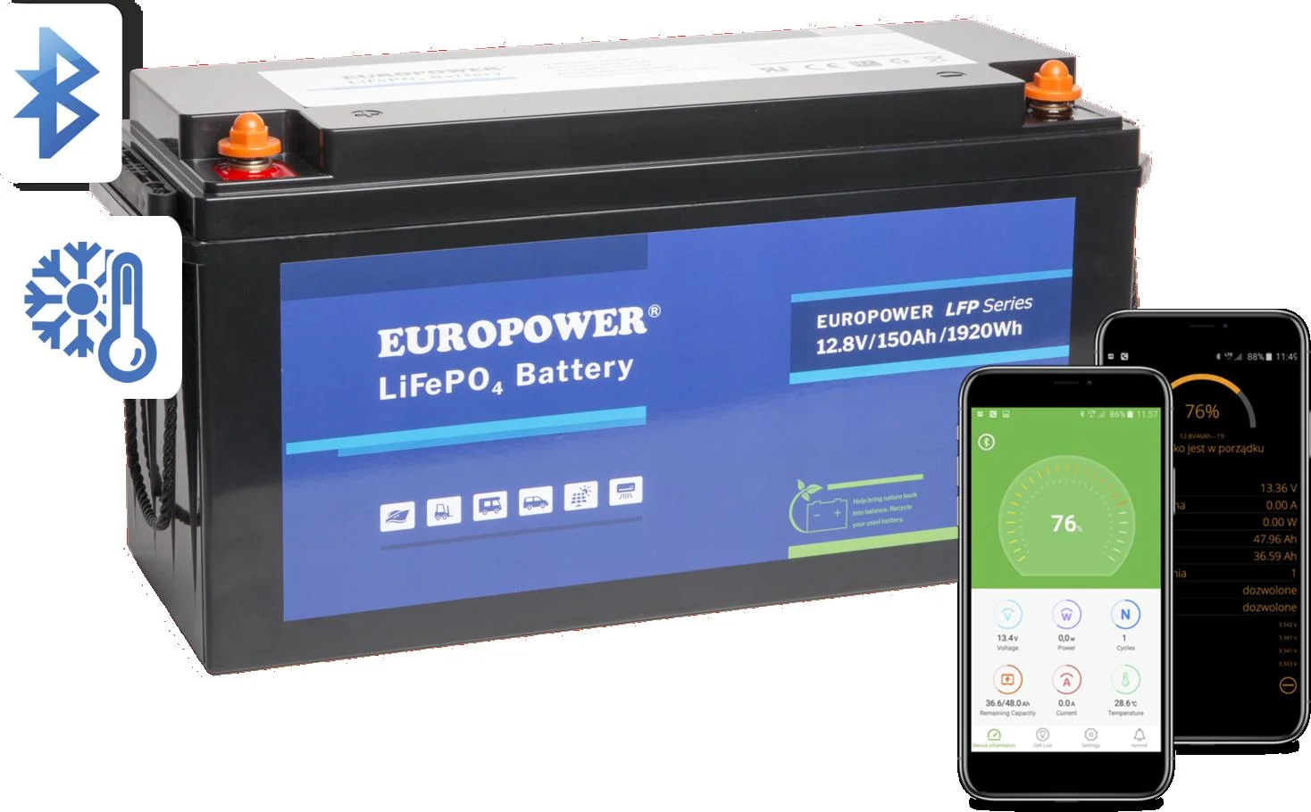 Akumulator LiFePO4 EUROPOWER serii LFP 12,8V 150Ah Bluetooth, mata grzewcza (Żywotność ~2000 cykli) - PRZEZNACZENIE