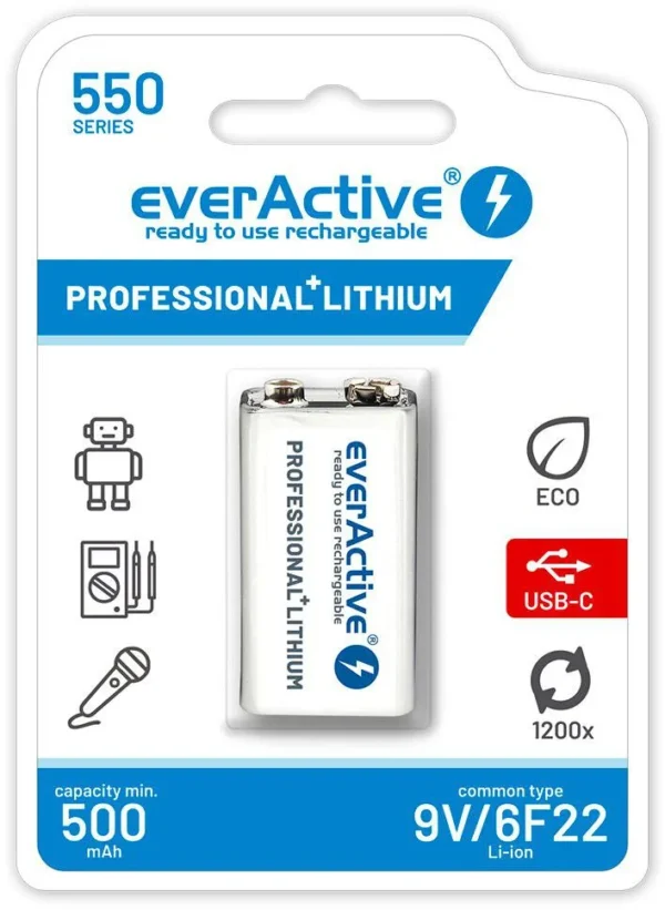 akumulatorek 6f22 li ion everactive 9v 550mah z gniazdem usb 9155260b98c444ebb9f8ea4209e41b48