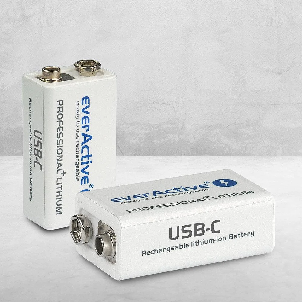 Akumulatorek 6F22 Li-Ion everActive 9V 550mAh z gniazdem USB-C