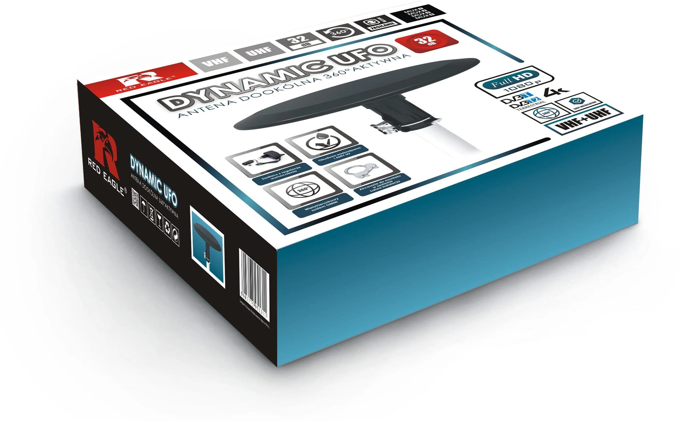 Antena dookólna DVB-T/T2 RED EAGLE Dynamic UFO - specyfikacja techniczna: