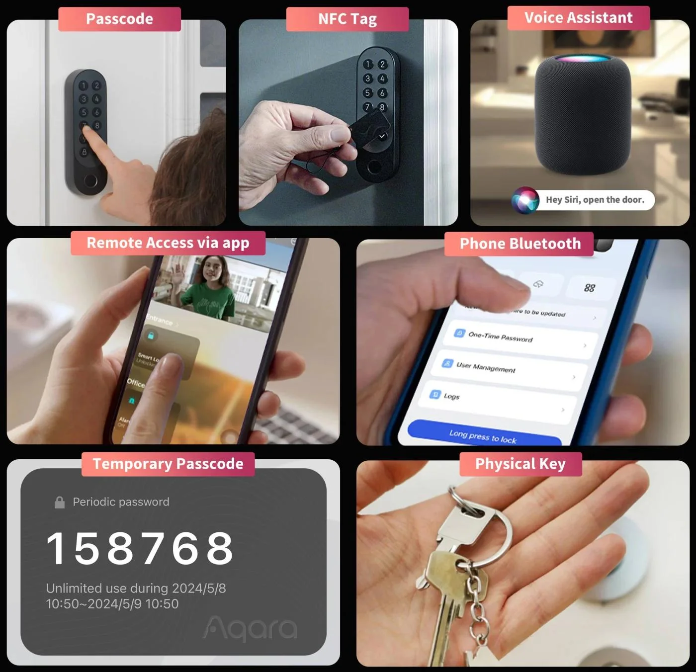 Aqara Smart Lock U200 Kit Srebrny, HomeKit, Thread, Bluetooth 5.1, NFC