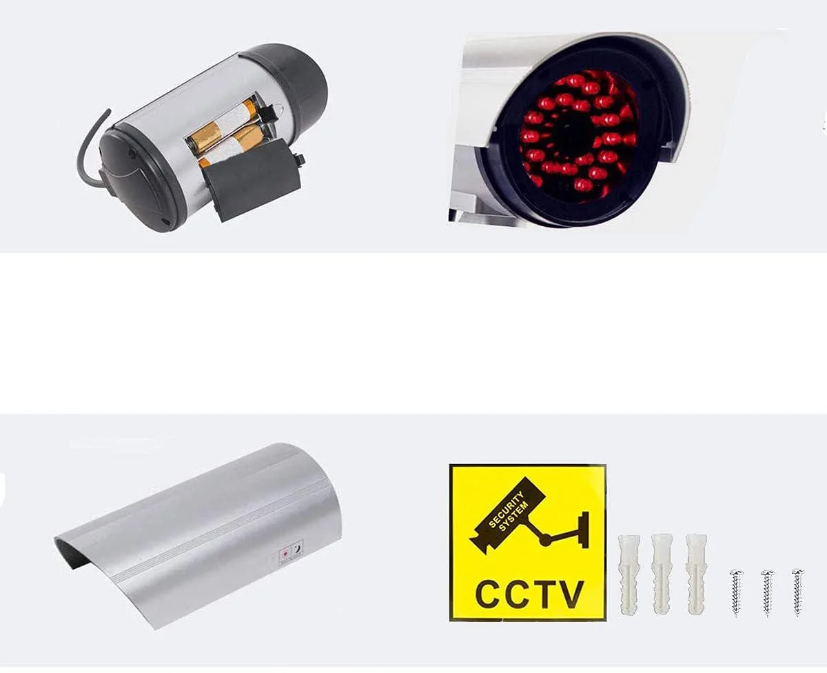Srebrna atrapa kamery tubowej AT-2B-S - wygodne i tanie zasilanie bateryjne 2xAA