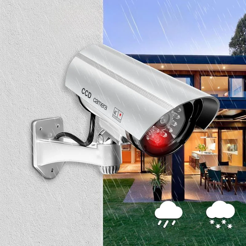 Srebrna atrapa kamery tubowej AT-1B-S z migającą diodą LED