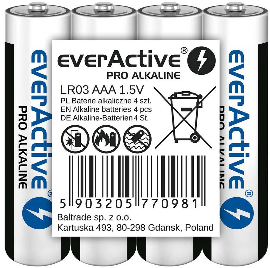 Bateria LR03 (AAA) everActive Pro Alcaline (folia 4 szt.) - najważniejsze cechy: