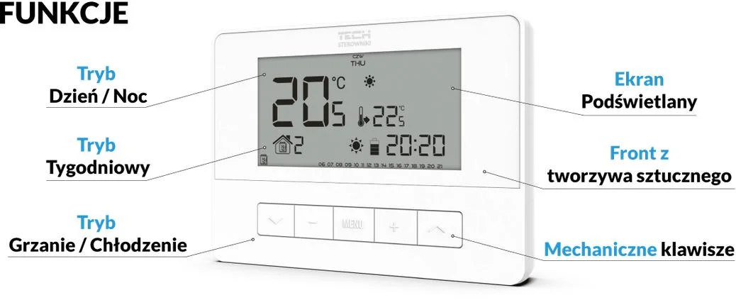 Bezprzewodowy regulator pokojowy biały T-4.2 Tech sterowniki