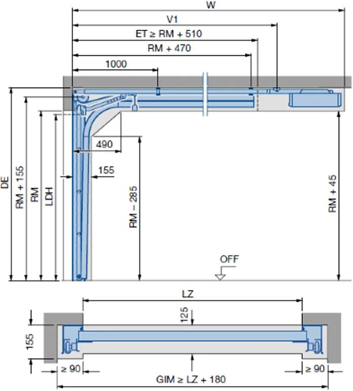 Brama garażowa segmentowa Renomatic/Hormann z napędem Supramatic E i szyną FS10-K - przetłoczenia M Decocolor. Wymiar 5000x2250mm.