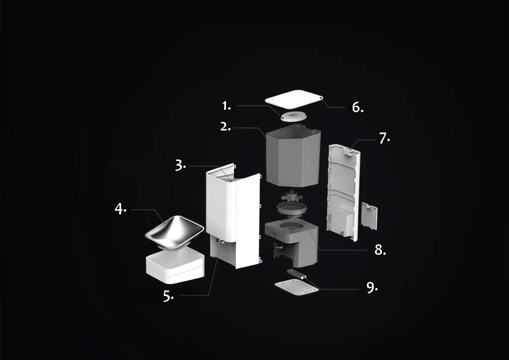 Podajnik karmy Xiaomi Smart Pet Food Feeder - schemat budowy konstrukcyjnej urządzenia: