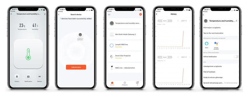 PONIŻEJ ZRZUTY EKRANÓW Z OBSŁUGI CZUJNIKA TEMPERATURY / WILGOTNOŚCI / ŚWIATŁA ZigBee TUYA SMART HOME: