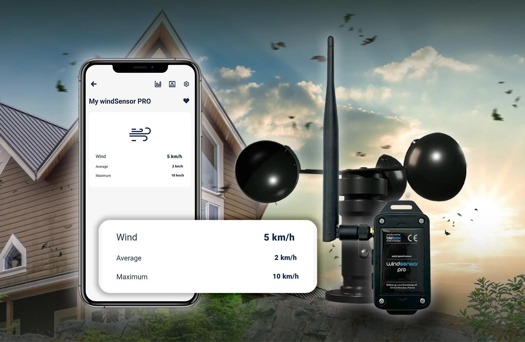 BleBox windSensor Pro - zmierz prędkość wiatru od 0,5 do 30 m/s (1,8 - 108 km/h) i ustawiaj jednostki w aplikacji!