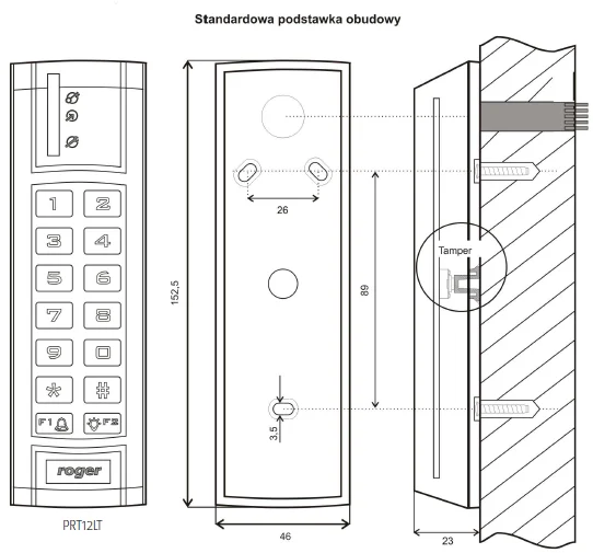 Czytnik zbliżeniowy Roger PRT12LT-G - schemat