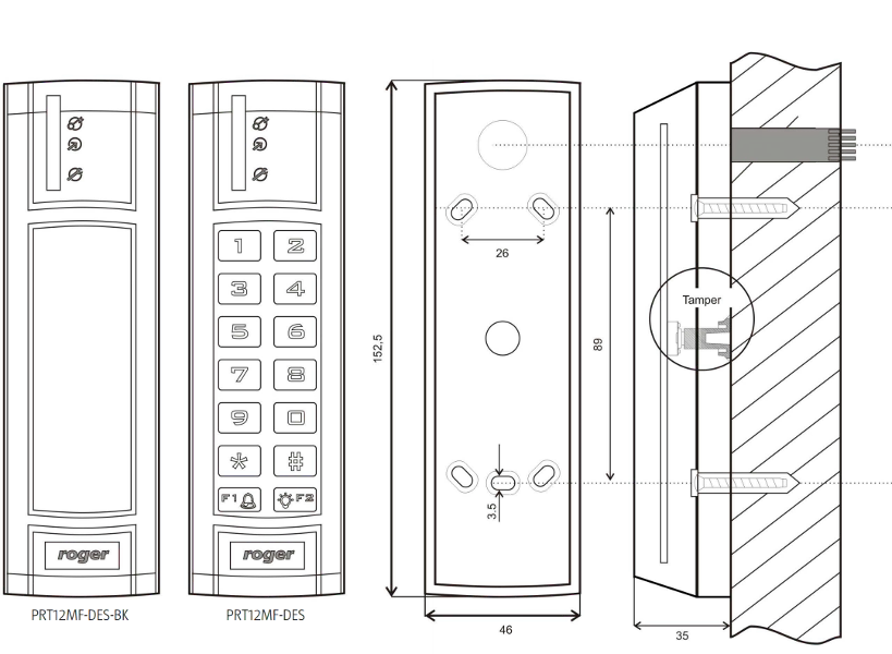 Czytnik zbliżeniowy ROGER PRT12MF-DES-BK