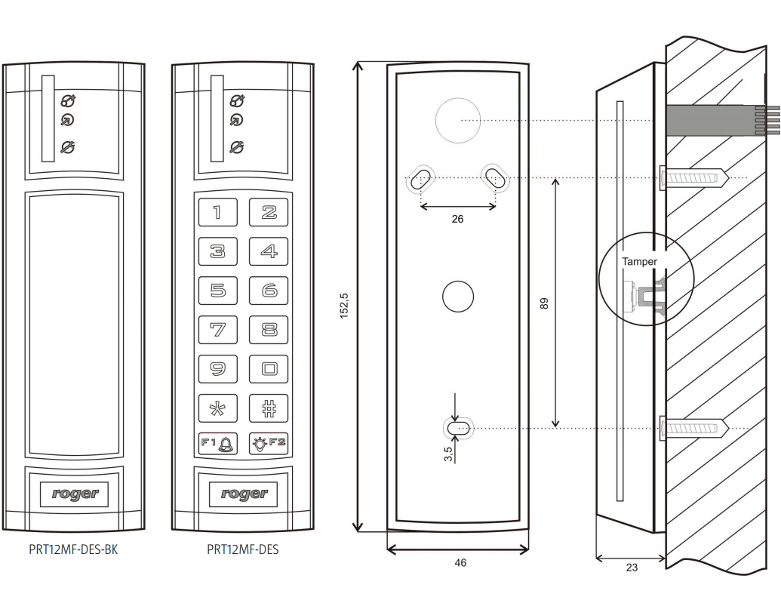 Czytnik zbliżeniowy ROGER PRT12MF-DES-BK
