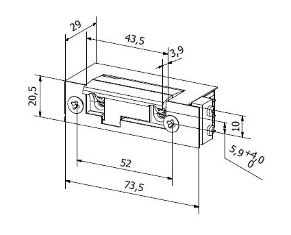 Elektrozaczep BIRA symetryczny ES1-001-KZ 12V AC/DC z kontrolą zamknięcia - specyfikacja