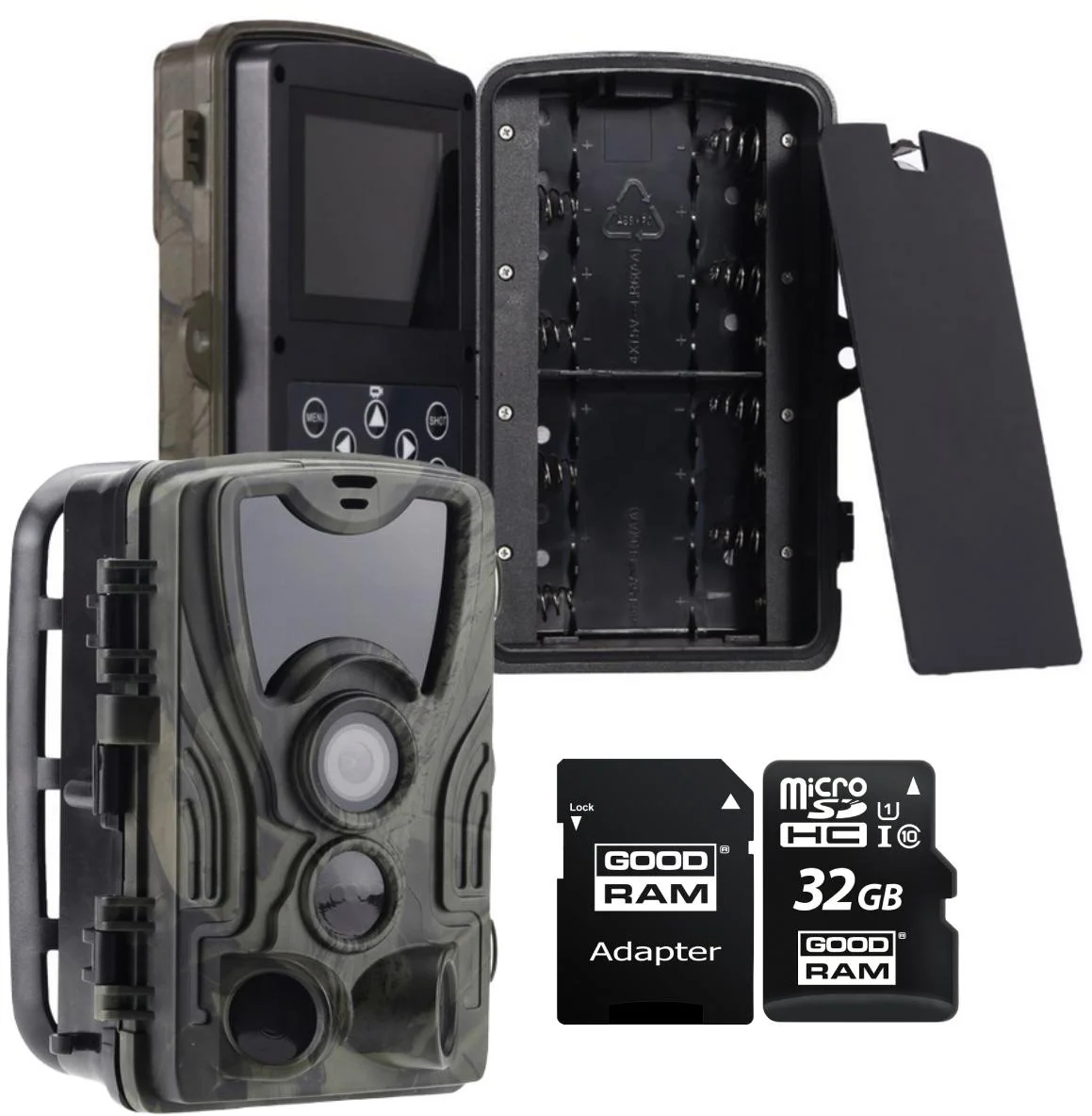 Zestaw fotopułapka kamera leśna HC801A 940NM + karta pamięci microSD GOODRAM CL10 32GB z adapterem - najważniejsze cechy: