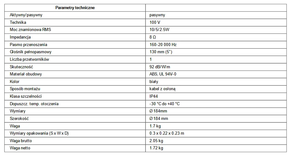 Głośnik kulowy PA MONACOR EDL-412/WS odporny na wilgoć Technika 100V lub 8Ω biały