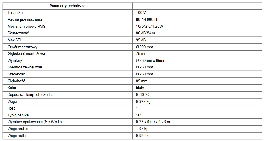 Głośnik sufitowy biały PA MONACOR EDL-26