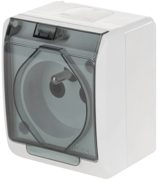 Hermes Gniazdo hermetyczne pojedyncze natynkowe z uziemieniem 16A IP44 z klapką dymną białe GNT 0321-01