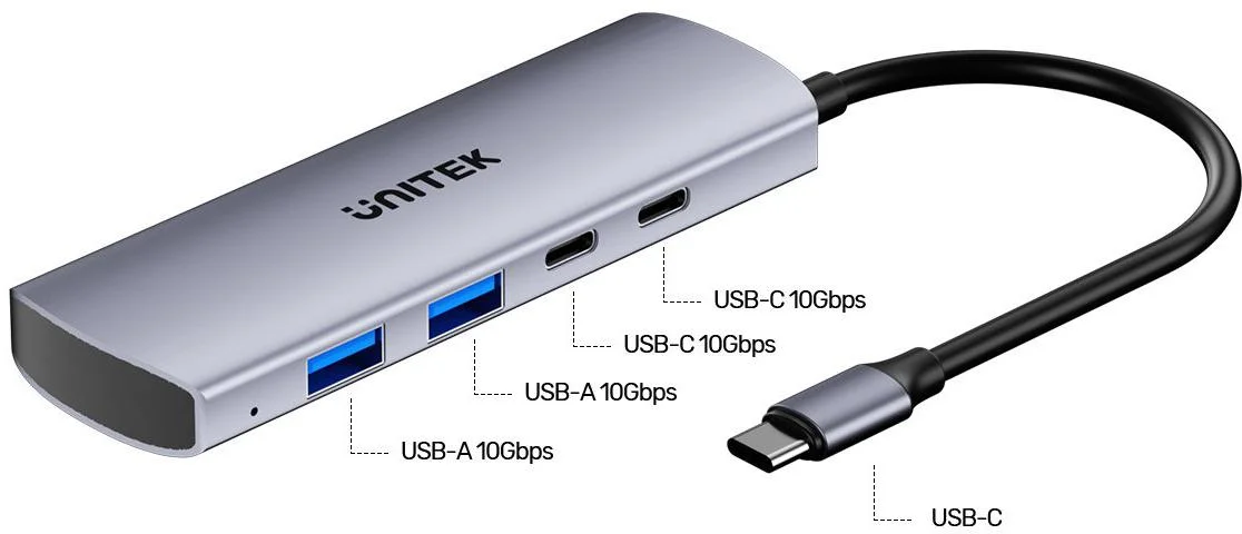 Hub USB-C Unitek Hub 4w1 USB-C 10 Gbps, 2x USB-A i 2x USB-C