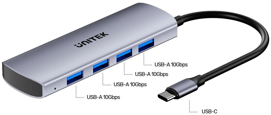 Hub USB-C Unitek Hub 4w1 USB-C 10 Gbps, 4x USB-A
