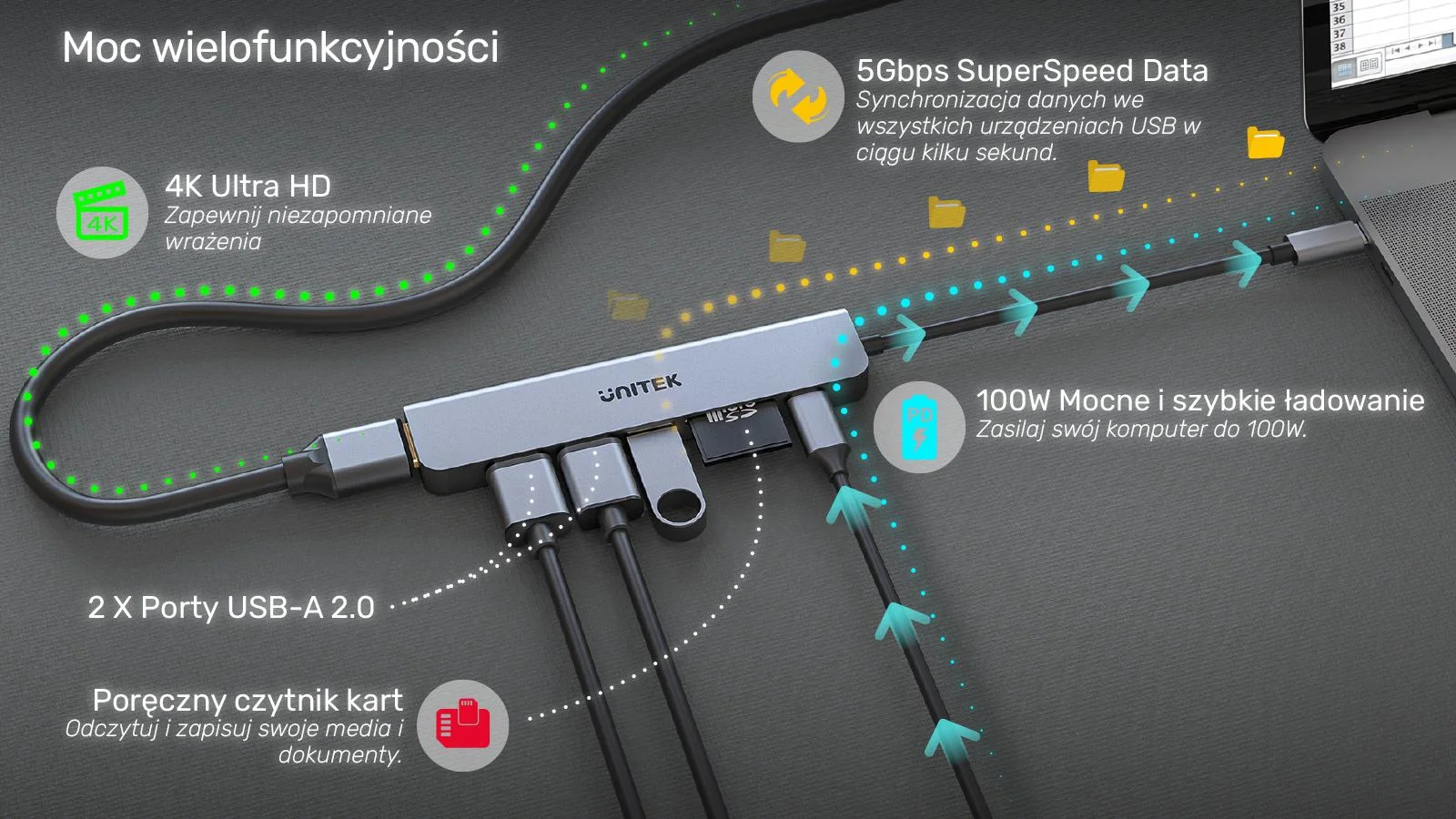 Hub USB Unitek USB-C aluminium 7w1